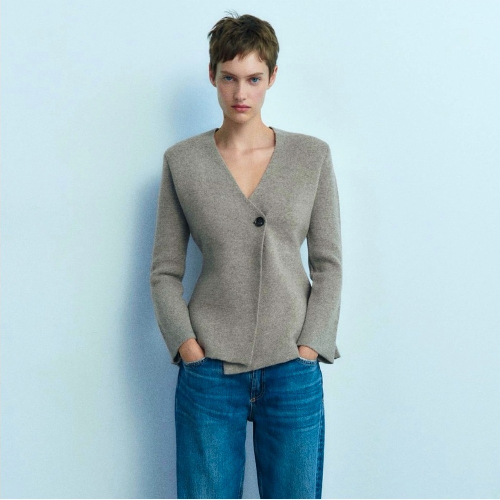 ZARA WOOL BLEND PEPLUM KNIT BLAZER